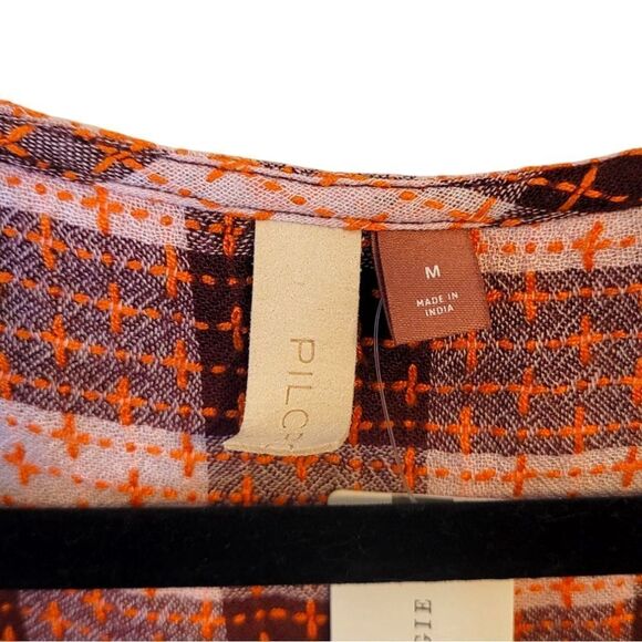 Pilcro Red Plaid Deep V Embroidered Blouse Size M NWT - Picture 3 of 7